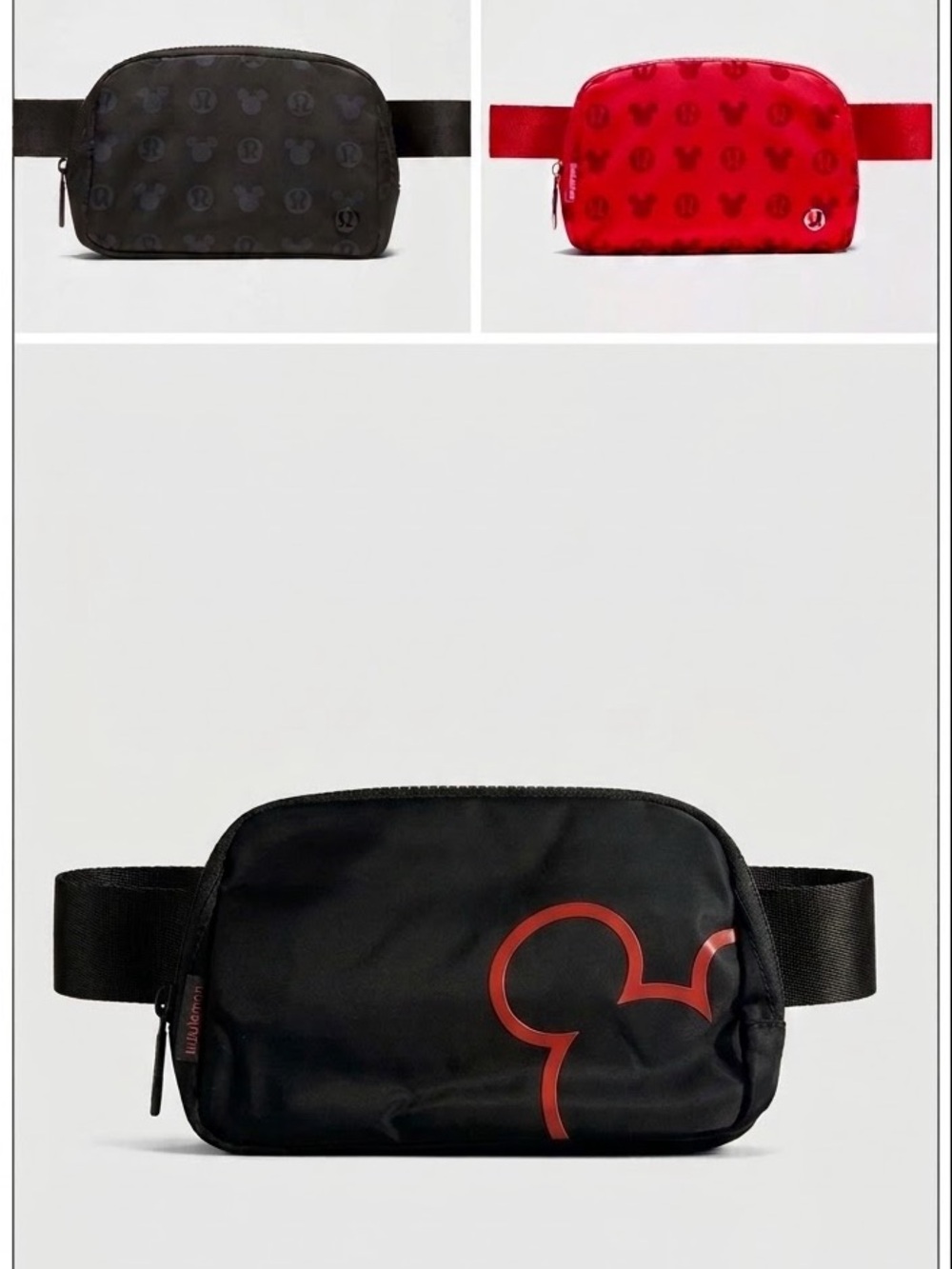 3x LOT lululemon athletica Disney Black Waist Pack bags Red Mickey Outline belt